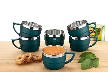 Rudra Tea Coffee Cup Set Unbreakable with Insulated Steel Multicolor Pack of 1