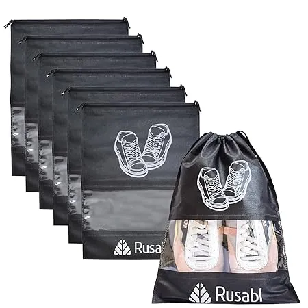 Rusabl Shoe Bag for Travel Storage Travel Organizer for Women Men Travel Accessories Shoe Organizer Shoe Bags Pouches Travel Shoe Cover Sustainable Recyclable Pack of 6 Black 