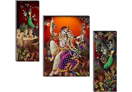 SAF Radha Krishna UV Textured Self adhesive Religious Painting Multicolour Set of 3 18 Inch X 12 Inch SANFJM31319 