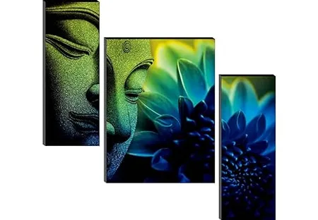 SAF Set of 3 Buddha 6MM MDF UV Textured Home Decorative Gift Item Painting 18 Inch X 12 Inch SANFJM1245
