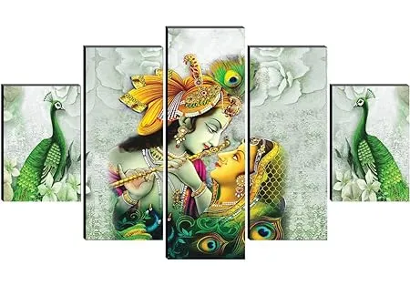 SAF Set of 5 Radha Krishna Religious modern art Home decorative wall Painting 30 inch x 18 inch SANFPNLS32232 multicolor 