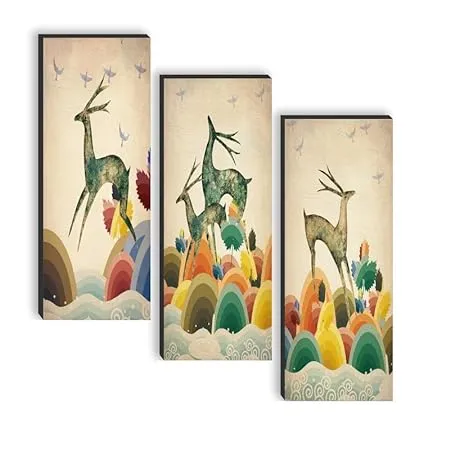 SAF set of 3 Deer UV textured self adeshive wall painting for home decoration SANF SJ83