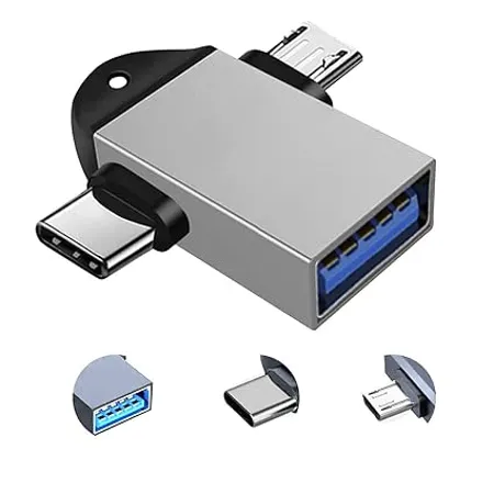 SENBUN 2 in 1 Silver OTG Adapter Micro USB USB Type C to USB Female Connector OTG Pen Drive Adapter to Mobile Connector Type C Compatible with All Devices