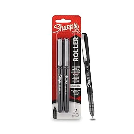 SHARPIE Black Roller Ball Pen Smudge Proof Ideal for Regular Office Usage Stationery Items Needle Point 0 5mm Pack of 2