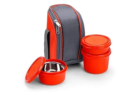 SOPL OLIVEWARE Boss Stainless Steel Lunch Box Microwave Safe Leak Proof 3 Ineer Steel Containers With Bpa Free Airtight Lids 290 Ml 450 Ml 600 Ml Fabric Bag Orange 600 Milliliter