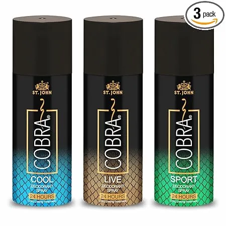 ST JOHN COBRA Deodorant For Men Deodorant For Women Deo For Men Deo For Women Long Lasting Protection Deodorant Spray COBRA Cool Live Sport 150ml Each Pack of 3 