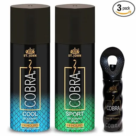 ST JOHN COBRA Deodorant For Men Deodorant For Women Perfume For Men Perfume For Women Long Lasting Protection COBRA Sports Cool Limited Edition Perfume 150ml Each 15ml Pack of 3 