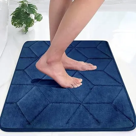 STATUS Memory Foam Bath Mat Rug Ultra Soft and Non Slip Bathroom Rugs Water Absorbent and Machine Washable Bath Rug for Bathroom Shower and Tub 16 x 24 Blue 