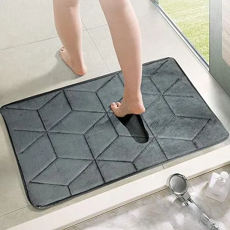 STATUS Memory Foam Bath Mat Rug Ultra Soft and Non Slip Bathroom Rugs Water Absorbent and Machine Washable Bath Rug for Bathroom Shower and Tub 16 x 24 Grey 