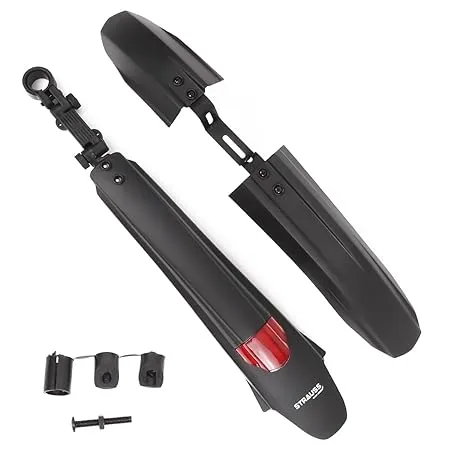 STRAUSS Bicycle Mudguard Front Rear Mudguard with Durable and Adjustable Plastic Clamp Bicycle Fender Mudguard Black 