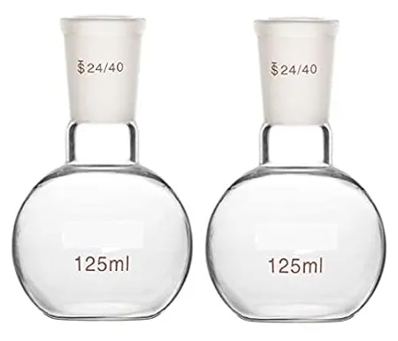 Salco Borosilicate Glass Heavy Wall Single Neck Flat Bottom Boiling Flask with 24 40 Standard Taper Outer Joint 125 ML 2 