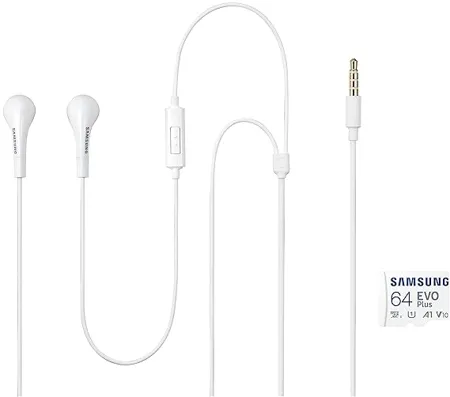 Samsung EVO Plus 64GB microSDXC UHS I U1 130MB s Full HD 4K UHD Memory Card with Adapter MB MC64KA Ehs64 Ehs64Avfwecinu Hands Free Wired in Ear Earphones with Mic with Remote Note White 