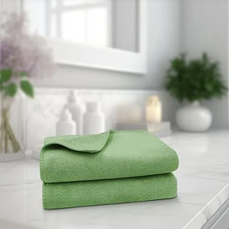 Sassoon Venir Microfiber 2 Piece Hand Towels in 450 GSM 40x60cm Green Color Absorbent Quick Dry Multipurpose Hand Towels