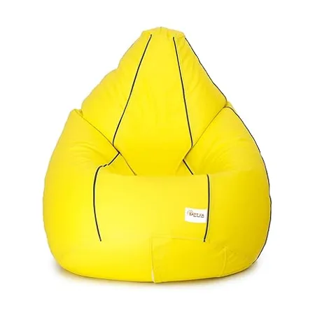 Sattva Classic XXL Bean Bag Filled with Beans Colour Yellow with Navy Blue Piping
