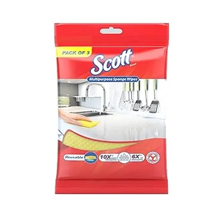 Scott Multipurpose Reusable Kitchen Cleaning Sponge Wipes Pack of 3 63331 