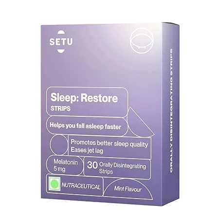 Setu Melatonin 5mg 30 Orally Dissolving Strips Pack of 1 Plant Based 5 mg Melatonin Promotes Relaxation Sleep Eases Jet Lag Strain Non Habit Forming Tasty Mint Flavor
