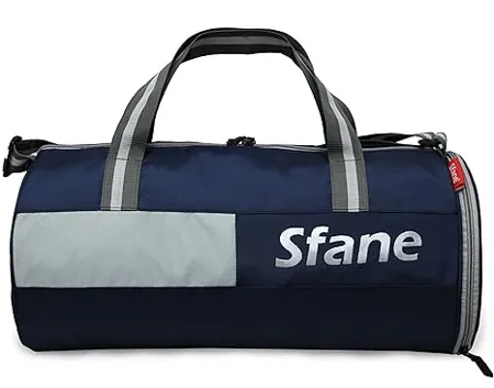 Sfane Sports Navy Grey Duffel Gym Bag Shoulder Bag Sports Bag for Men Women with Extra Shoe Compartment Silver 
