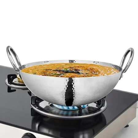 Shri Sam Stainless Steel 0 8 Litre Triply Deep Pro Light Weight Hammered Kadhai 16 cm 585 Grams