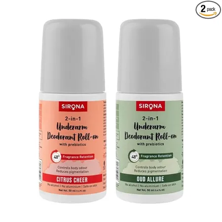 Sirona Deodorant For Women Roll On Underarm Roll On Women Deodorant Roll On Deo For Women Underarm Roll On 48 Hours Retention Alcohol Free Lemon Fragrance Oud Allure 50 ml Pack of 2 