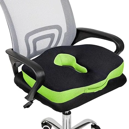 Sleepsia Advance Orthopedic Coccyx Seat Cushion Pillow with Memory Foam for Sciatica Tailbone and Back Pain Relief Black Green 