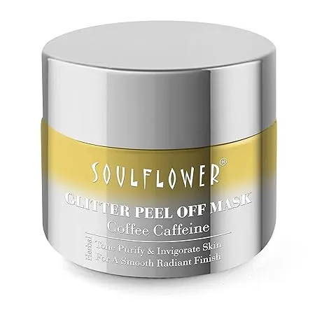 Soulflower Coffee Glitter Gel Peel Off Mask 100g Glowing and Hydrating Skin made with Pure Coffee Beans Argan Oil and Olive Oil Hassle free Formula Free from Parabens Sulfates and Phthalates