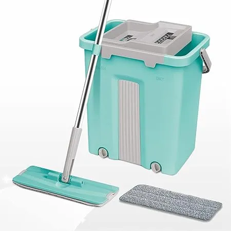 Spotzero By Milton Sterling Flat Mop with Bucket Cleaning Mop Dry Compartments Sturdy Basket