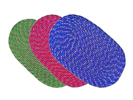 Status Multi Purpose Braided Place Mat for Indoor Kitchen Hall and Room Durable Mat for Home Decor 30x50 cm Multicolor Pack of 3 Random Color 