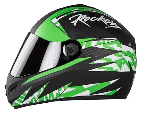 Steelbird SB 39 Rox Rockers Full Face Helmet in Matt Finish with Smoke Visor Large 600 MM Matt Black Flu Green 