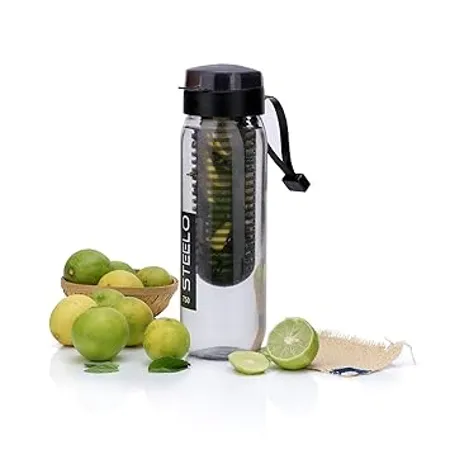 Steelo Plastic Fruit Infuser Bottle 700ml Black Set of 1