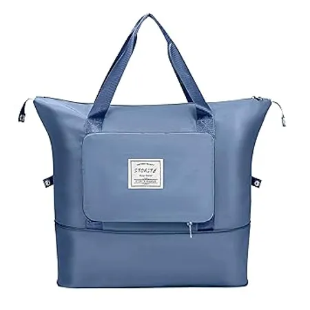 Storite Nylon 40 Cm Imported Travel Duffle Bag Expandable Folding Travel Bag for Women Lightweight Waterproof Carry Weekender Overnight Luggage Bag Blue 40 x 23 x 45 Cm 