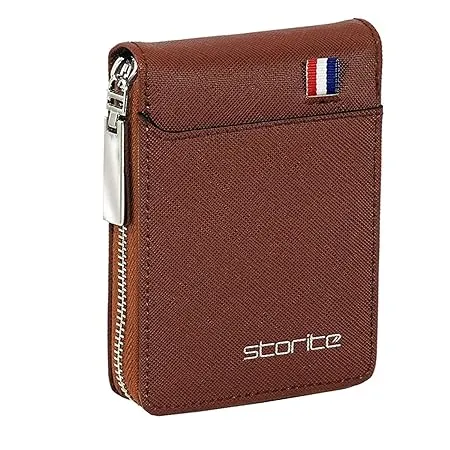 Storite PU Leather 9 Slot Vertical Credit Debit Card Holder Money Wallet Zipper Coin Purse for Men Women Lightbrown 11 5 x 1 75 x 8 cm 