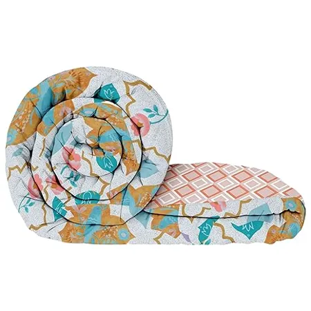 Story Home Comforter Single Bed Lightweight Comfort and Breathable Sleep Reversible Blanket 1 Fusion Reversible Single Comforter Teal White 180 GSM 150 cm X 225 cm