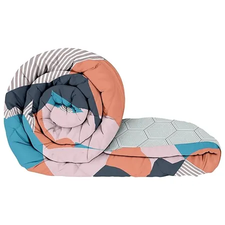 Story Home Microfiber 180 GSM Soft Reversible All Weather MILD Winter Comforter Quilt Duvet Abstract Single Bed Comforter Light Orange 