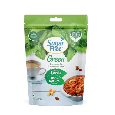 Sugar Free Green Stevia Pouch 400 g 100 Plant based Natural Sweetener Equivalent to Sweetness from 1Kg Sugar 100 Natural Stevia leaves Sweet like Sugar but with zero calories