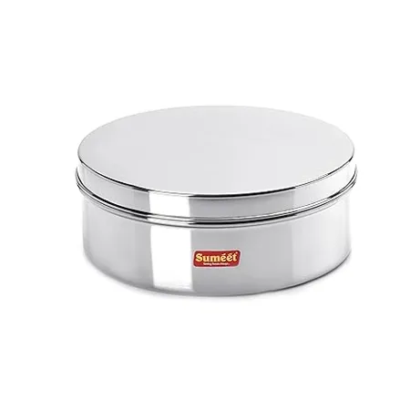 Sumeet Stainless Steel Flat Canister Puri Dabba Storage Container 1 2Ltr 17cm 