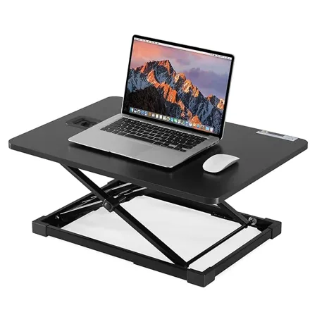 Sunon Desk Converter Ergonomic Standing Desktop Gas Spring Height Adjustable Table Riser Sit Stand Converter Dual Monitor Laptop Computer for Home and Office Black Wood 