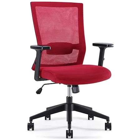 Sunon Mid Back Mesh Office Chair Ergonomic Swivel Mesh Computer Chair Adjustable Armrest with Lumbar Support Adjustable Height Task Chair Red 