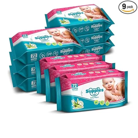 Supples Baby Wet Wipes with Aloe Vera and Vitamin E 72 Wipes Pack Pack of 9 