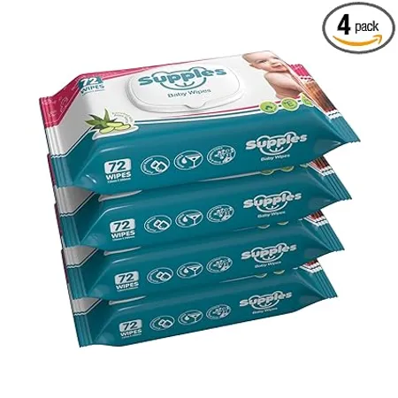 Supples Baby Wet Wipes with lid Enriched with Aloe Vera 72 Wipes Pack Pack of 4 