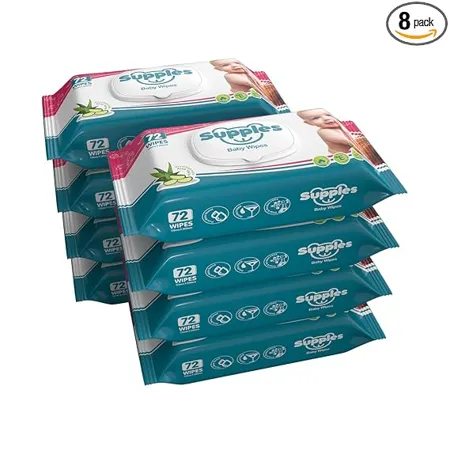 Supples Baby Wet Wipes with lid Enriched with Aloe Vera 72 Wipes Pack Pack of 8 