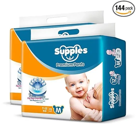Supples Premium Diapers Medium M 144 Count 7 12 Kg 12 hrs Absorption Baby Diaper Pants