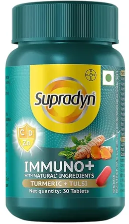 Supradyn Immuno Multivitamin Natural immunity booster with Vit C Vit D Zinc Unique blend of Tulsi Turmeric Shatavari Ashoka Single 