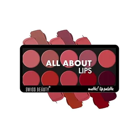 Swiss Beauty All About Lip Palette With 10 Pigmented Colors Creamy Matte Finish Lip Colors Lipstick Travel Friendly Lip Palette Multicolor 01 12 Gm 