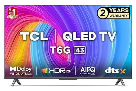 TCL 108 cm 43 inches 4K Ultra HD Smart QLED Google TV 43T6G Black 