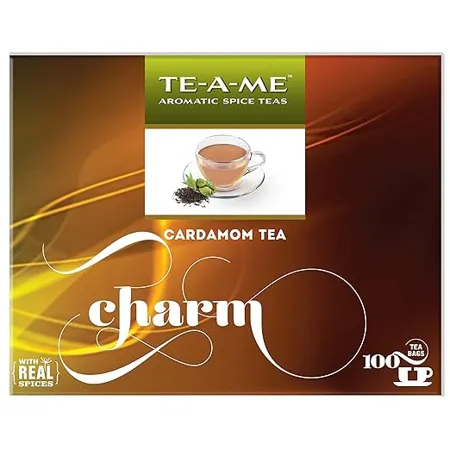 TE A ME Charm Cardamom Elachi Black Tea 100 Tea Bags 100 Natural Ingredients Black Tea and Real Cardamom Strong and Flavourful Cardamom Elachi Spice Chai