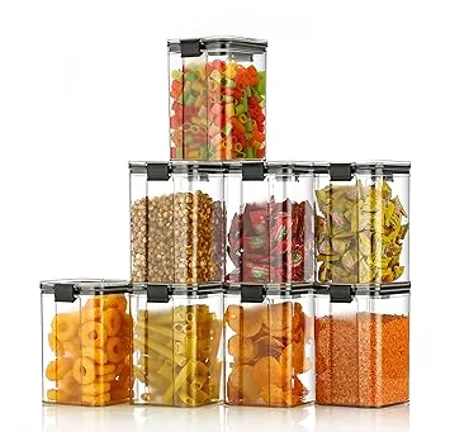 TEX RO Air Tight Containers For Kitchen Organizer Storage Set Kitchen Accessories Items Kitchen Storage Set Pantry Organization And Kitchen Storage color black Set Of 8 plastic 