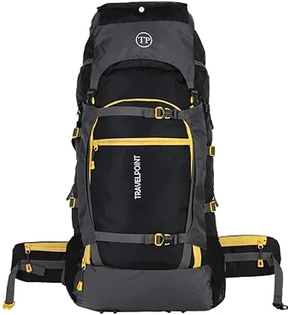 TRAVEL POINT 60 Liters Waterproof Travel Rucksack Backpack for Outdoor Sports Camping Hiking Trekking Bag for Men and Women with 1 Year Warranty Black 