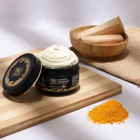 TRU HAIR SKIN Turmeric Sandalwood Detan Face Pack Fights Acne and Brightens Skin 100gms