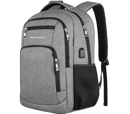 TRUE HUMAN Emperor Anti Theft Pocket backpack With USB charging Port Laptop office college travel bag for men and women Epower 