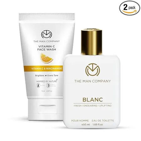 The Man Company Face Care Combo with Vitamin C Face Wash 75 ml Blanc EDT 50 ml Long Lasting Fragrance Oil Free Look Instant Glow Set of 2